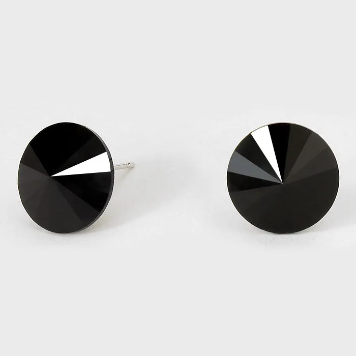 Black Small Round Crystal Stud Earrings | 15mm = 0.59" | 114061