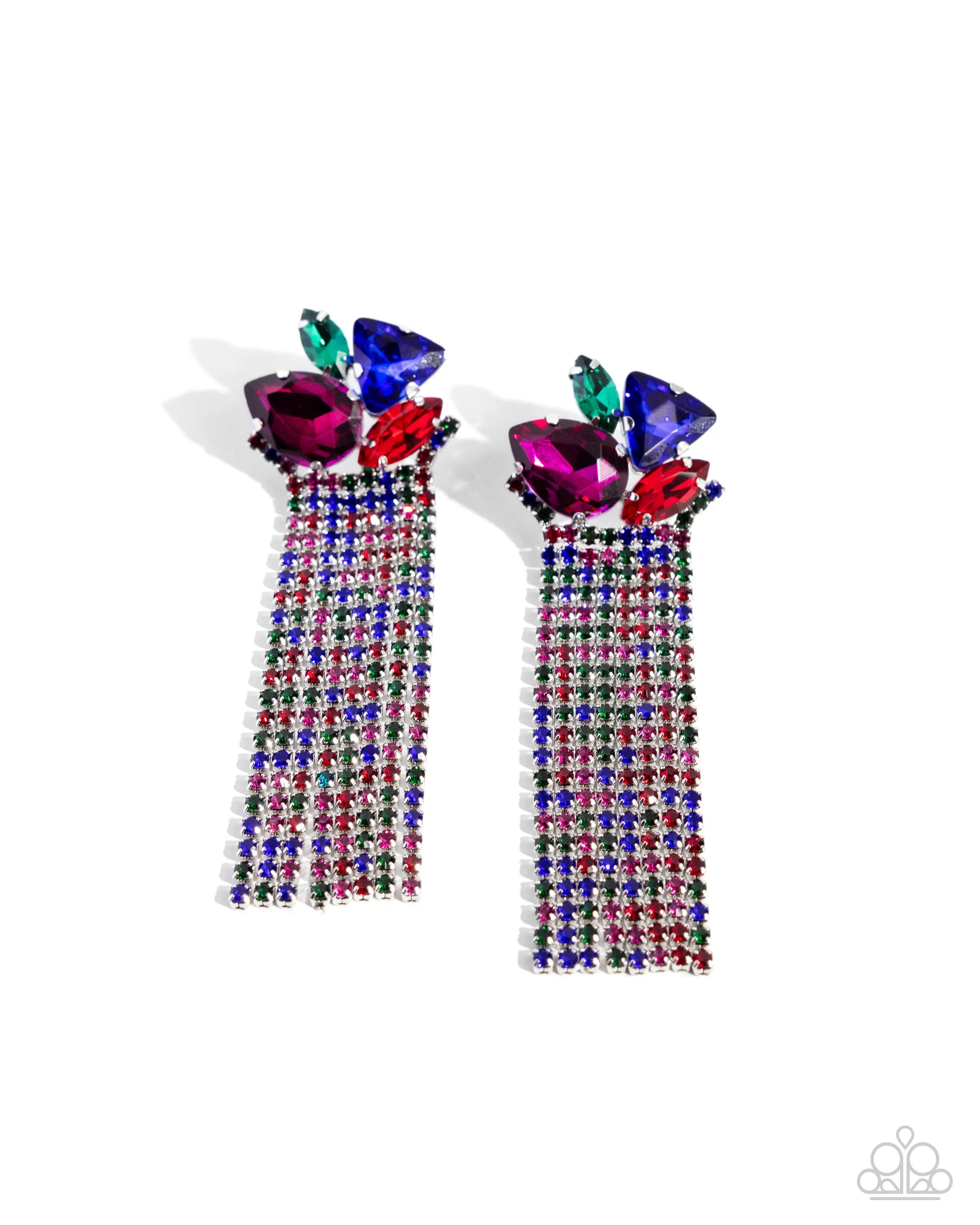 Blinding Blend - Multi - Jewel Tone Gem and Tassel Paparazzi Post Earrings