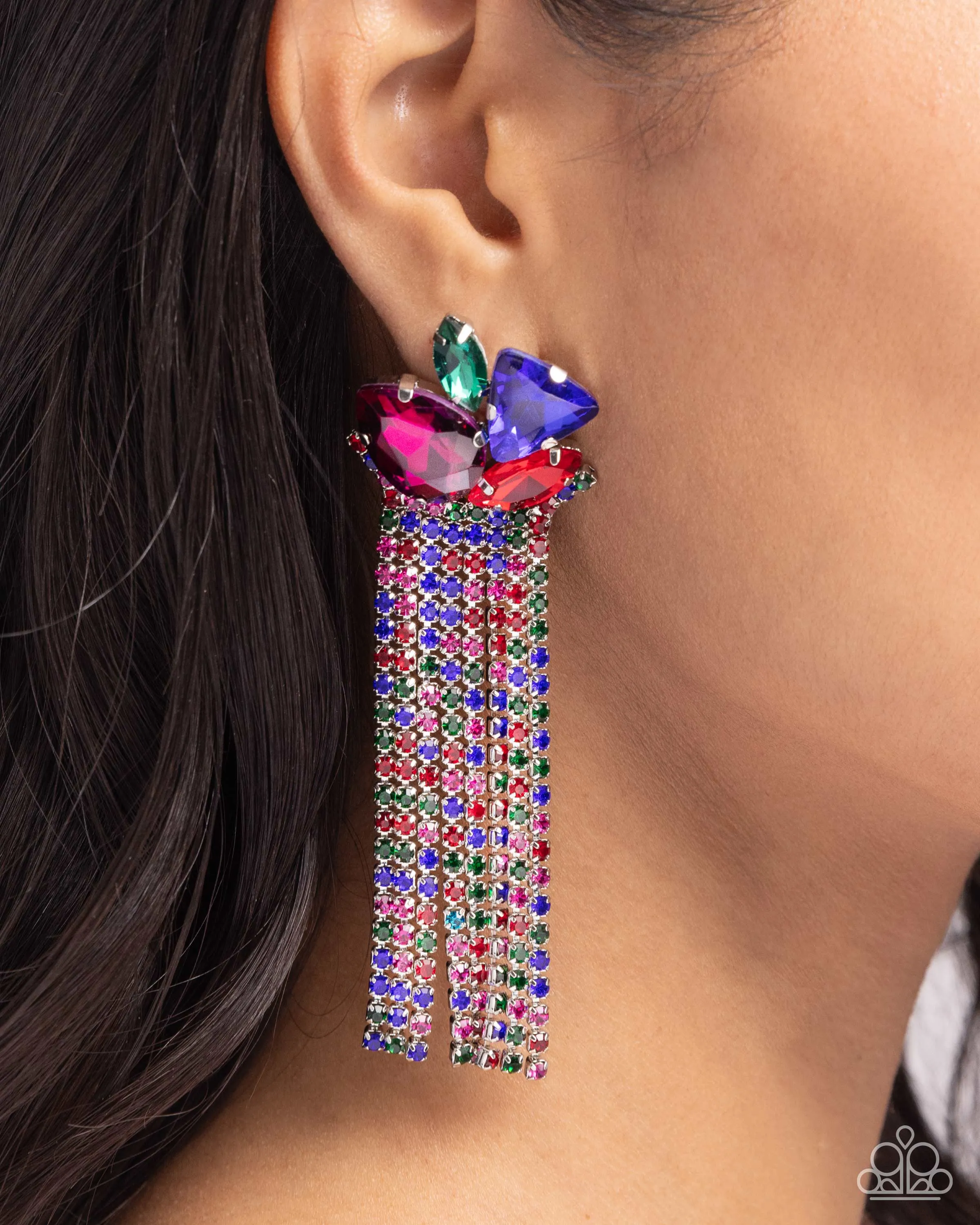 Blinding Blend - Multi - Jewel Tone Gem and Tassel Paparazzi Post Earrings