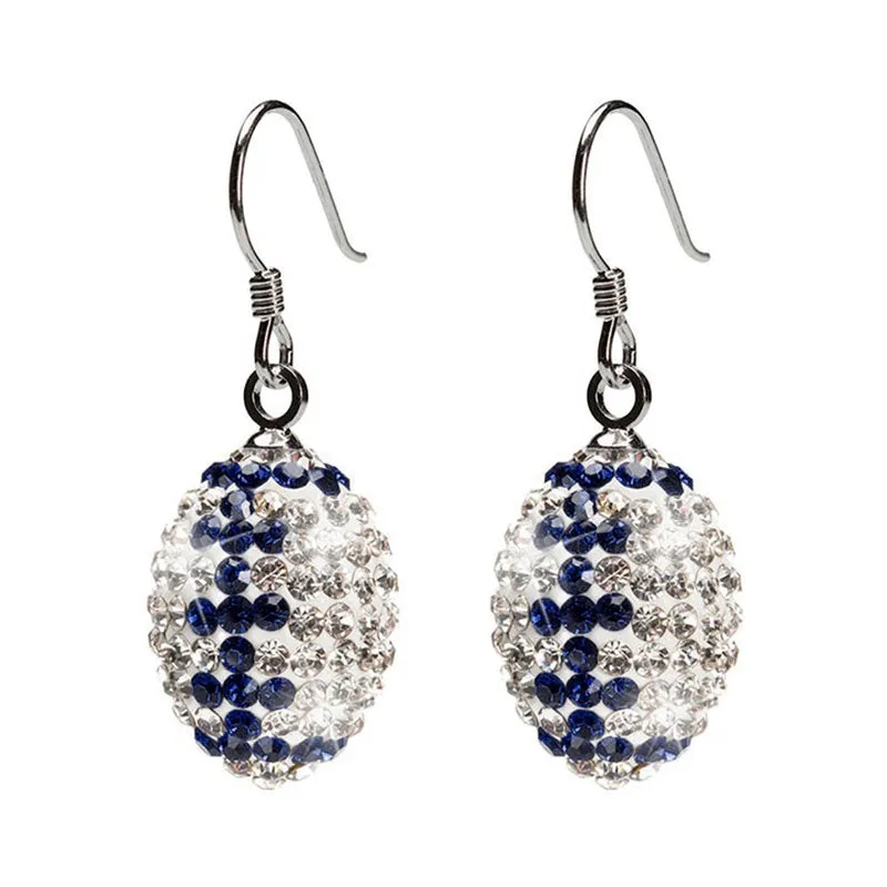 Blue and White Penn State Crystal Football Earrings