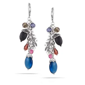 BLUE CRYSRAL ACORN AND LEAF CHARM EARRINGS EARRINGS #214BL3601 (1D3)