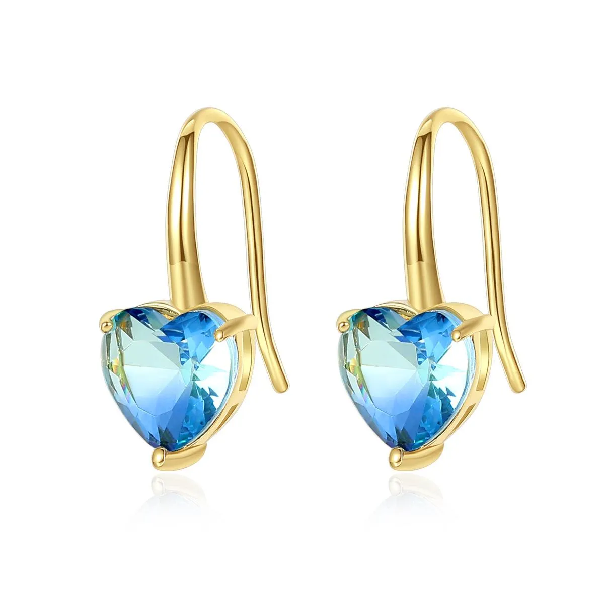 Blue Crystal & 18K Gold-Plated Heart Drop Earrings