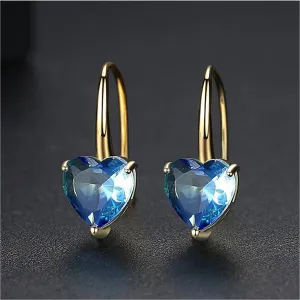 Blue Crystal & 18K Gold-Plated Heart Drop Earrings