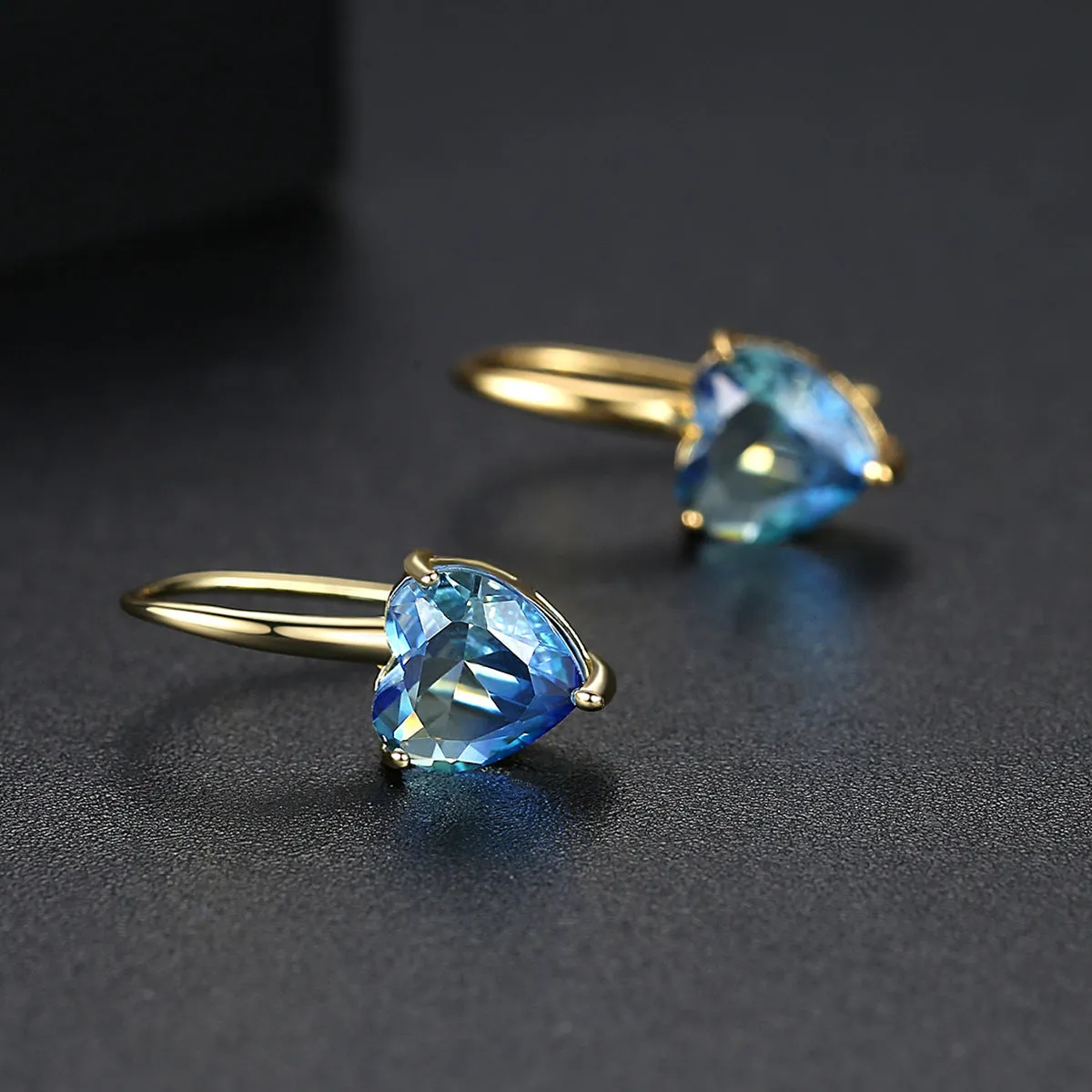 Blue Crystal & 18K Gold-Plated Heart Drop Earrings