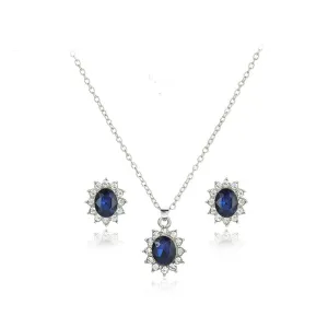 Blue Crystal & Cubic Zirconia Flower Stud Earrings & Pendant Necklace