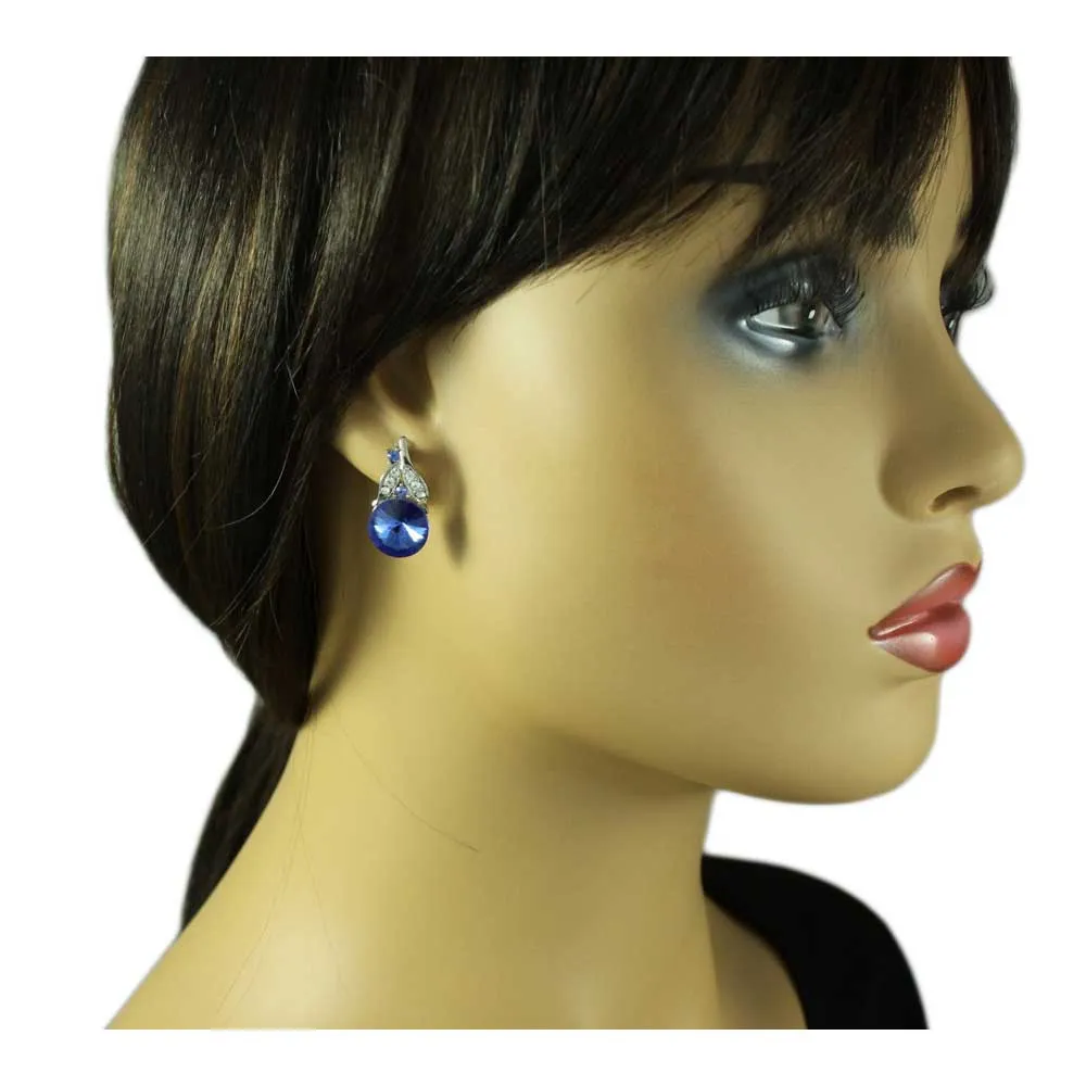 Blue Crystal Inverted Flower Drop Earring - REC256