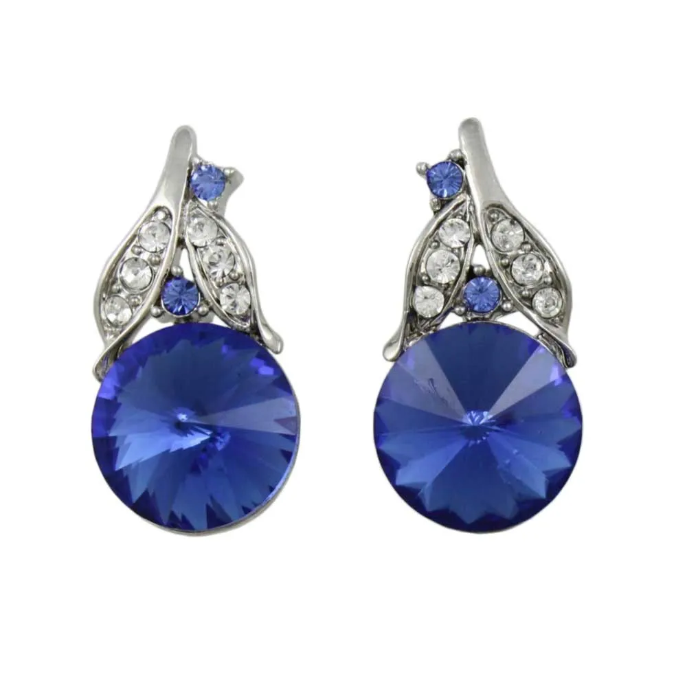 Blue Crystal Inverted Flower Drop Earring - REC256