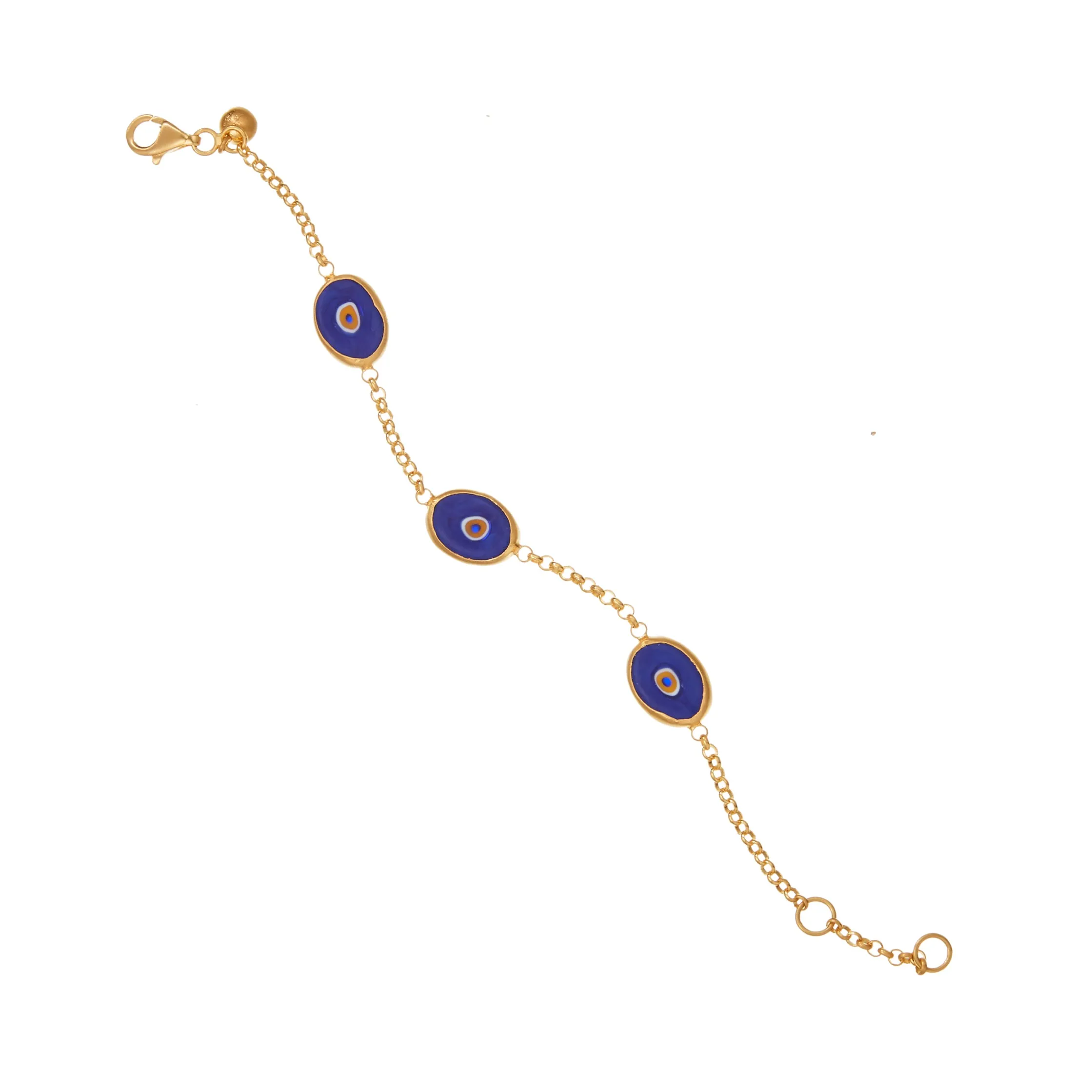 Blue Protection Triple JuJu Eye Bracelet in 18K Gold
