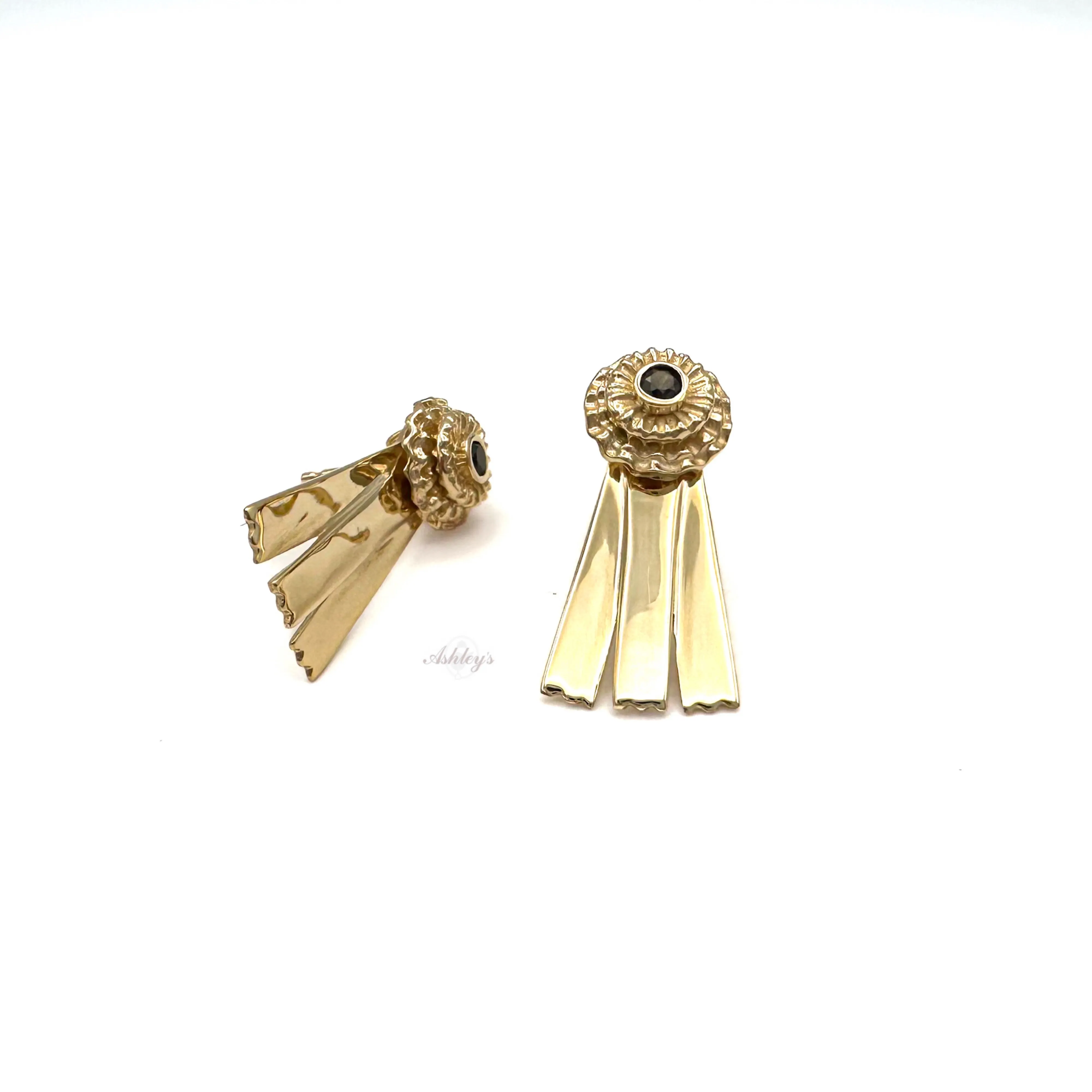Blue Ribbon Earrings, 14k Gold