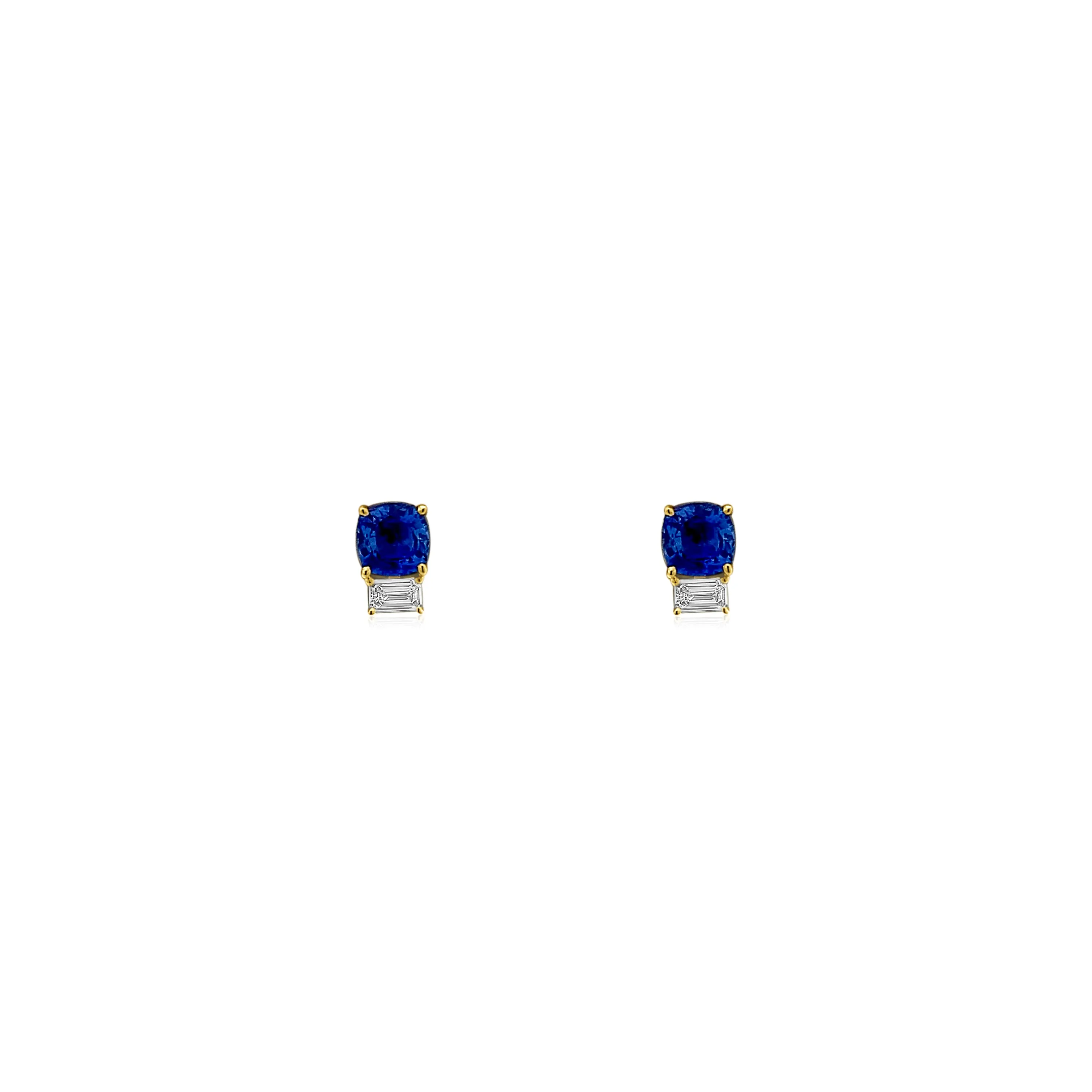Blue Sapphire & Diamond Stud Earrings