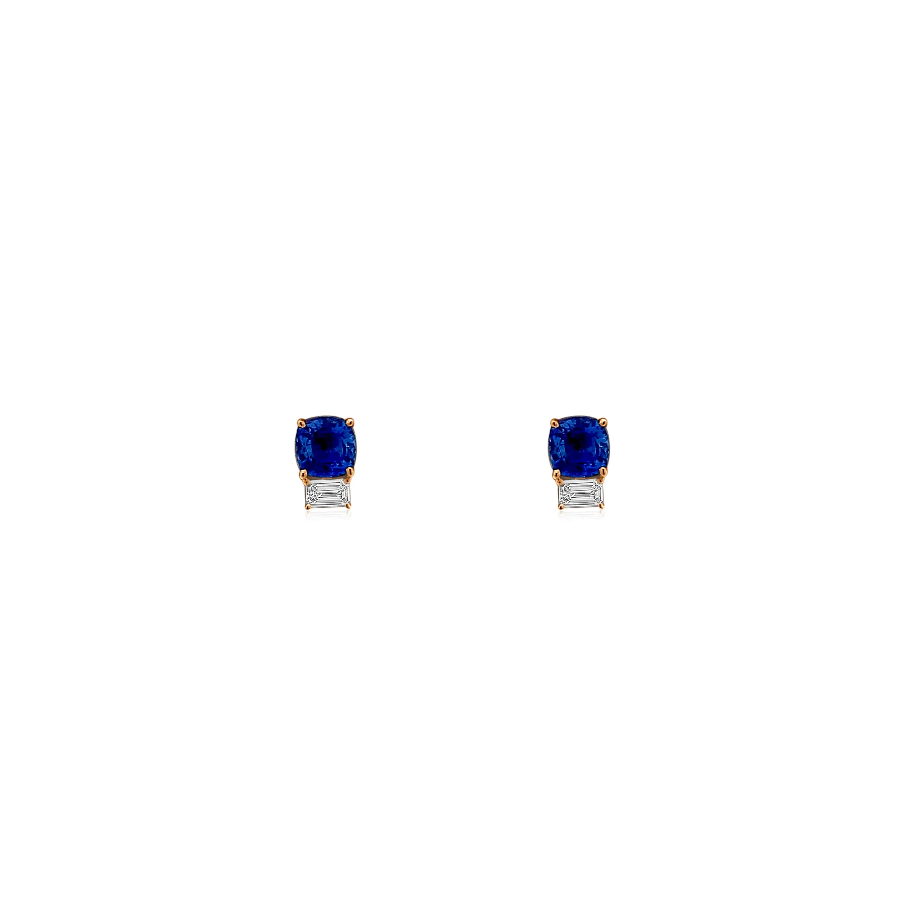 Blue Sapphire & Diamond Stud Earrings