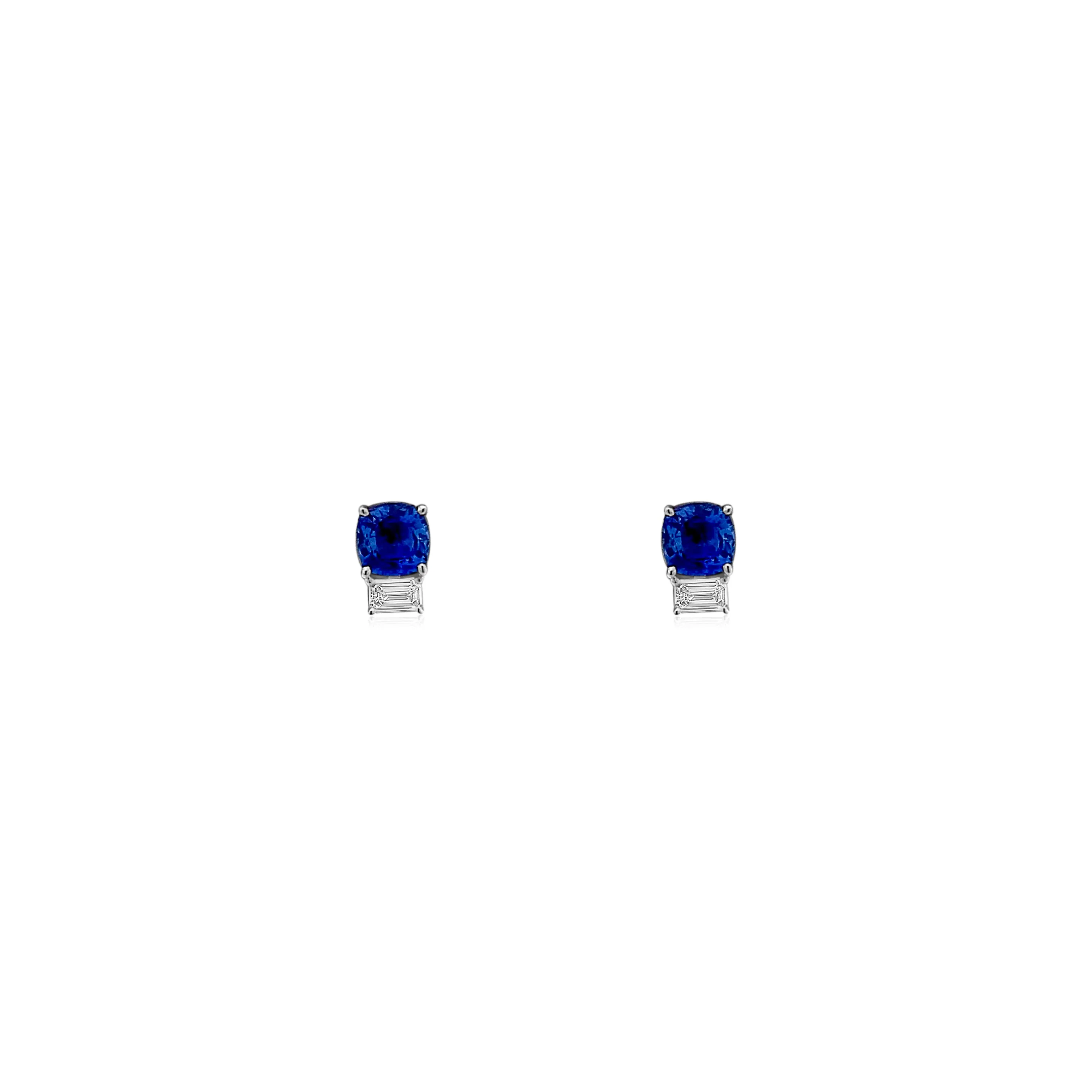 Blue Sapphire & Diamond Stud Earrings