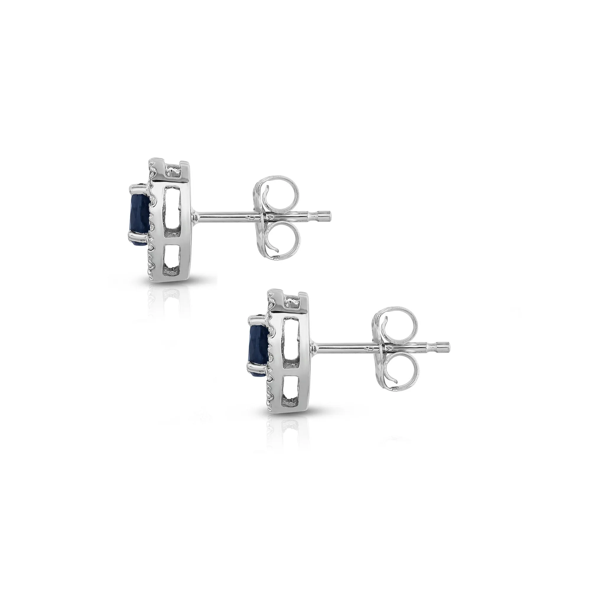 Blue Sapphire and 0.25Ct Diamond Heart Shape Earrings in 14K White Gold