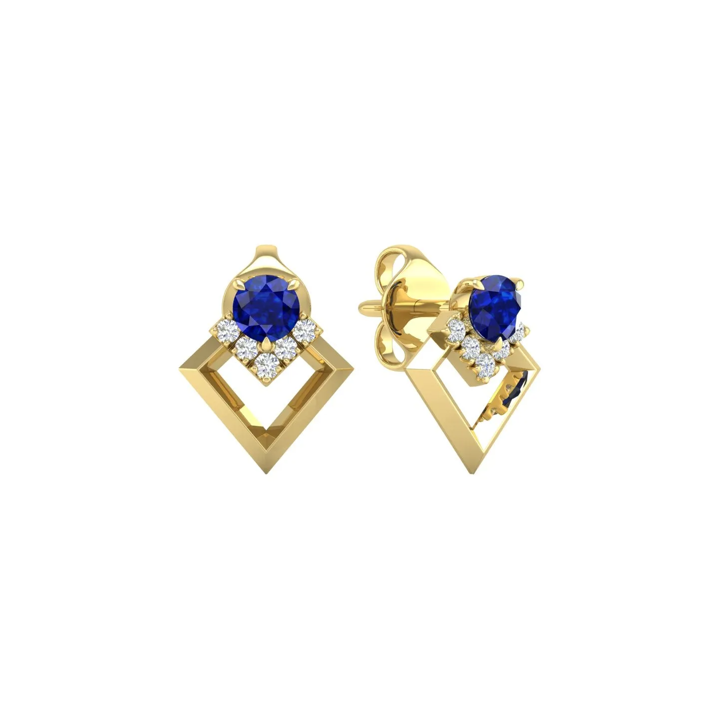 Blue Sapphire and Diamond Geometric Stud Earrings