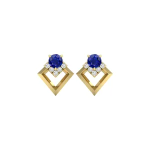 Blue Sapphire and Diamond Geometric Stud Earrings