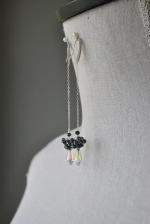 BLUE SAPPHIRE AND SWAROVSKI CRYSTALS CHAIN LONG DROP EARRINGS