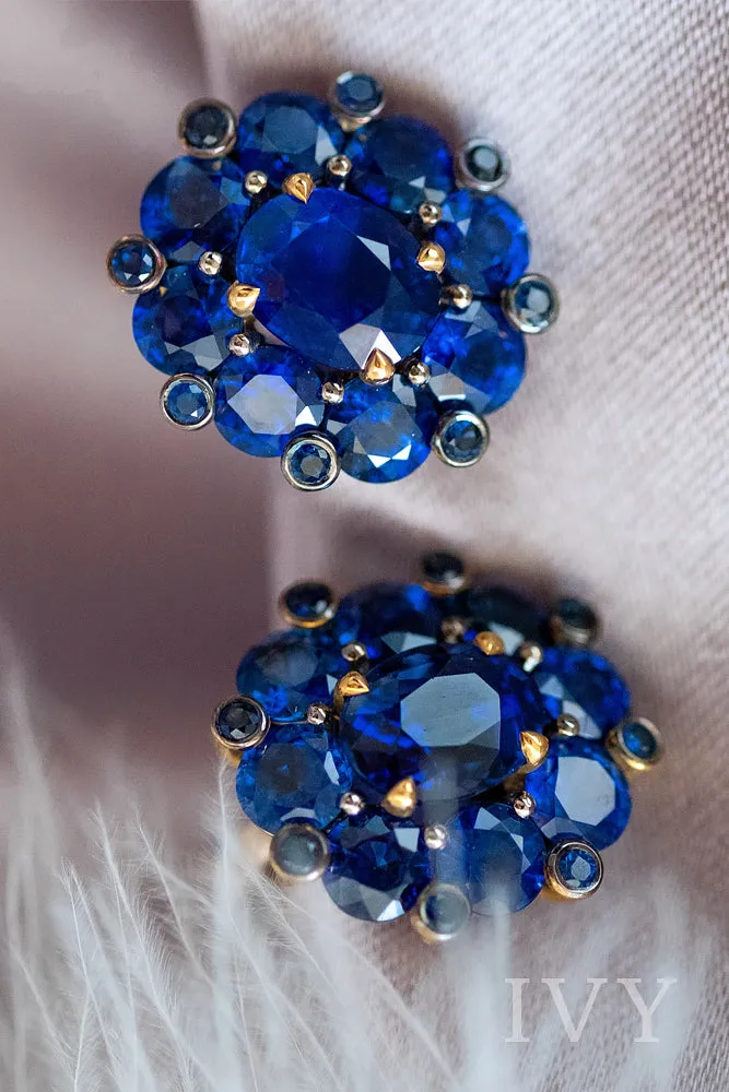 Blue Sapphire Crown Earrings