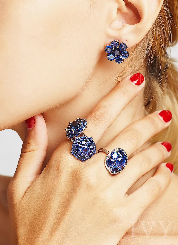 Blue Sapphire Crown Ring