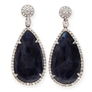 Blue Sapphire Teardrop Slice & Round Diamonds in 14k White Gold