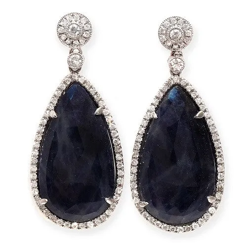 Blue Sapphire Teardrop Slice & Round Diamonds in 14k White Gold