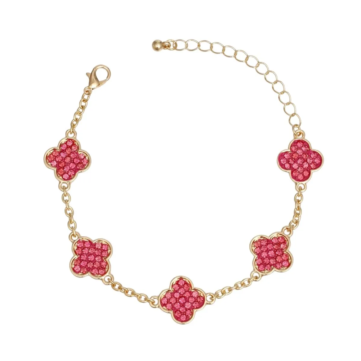 Blush & Brilliance: Pink Crystal Quatrefoil Chain Bracelet