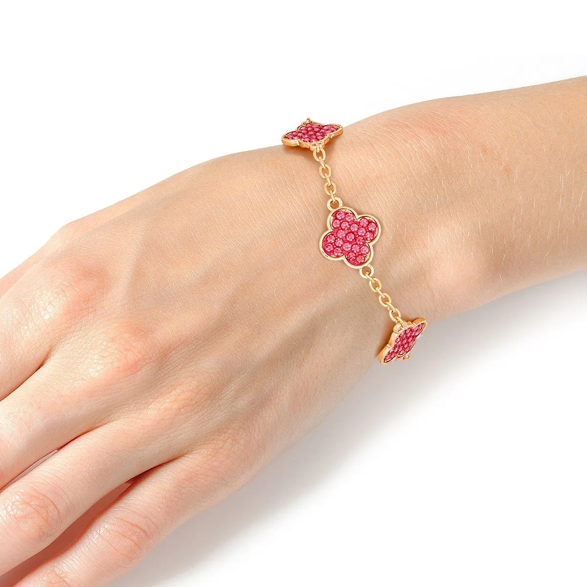 Blush & Brilliance: Pink Crystal Quatrefoil Chain Bracelet
