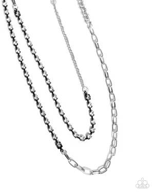 Boxy Brilliance - Black - Silver and Painted Setting White Rhinestone Tiered Paparazzi Short Necklace
