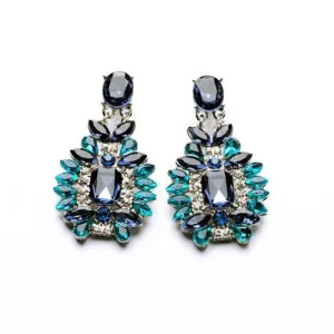 Brand Ethnic Jewelry Sapphire Crystal Flower Chandelier Dangle Earrings Fashion
