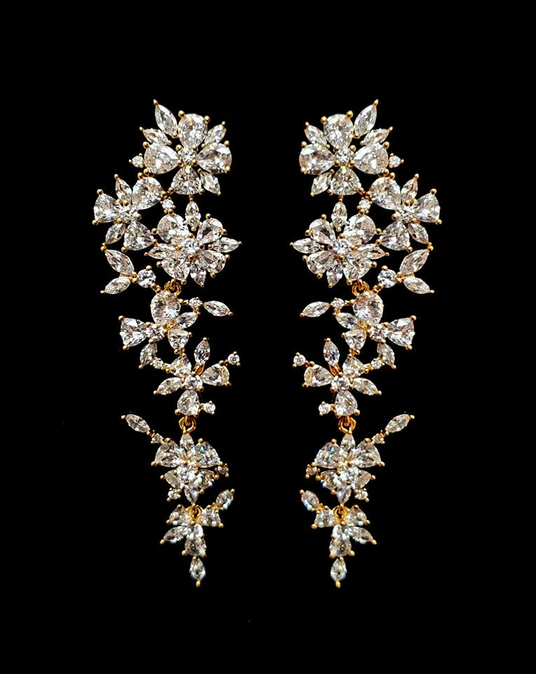 Bridal earrings - soft statement cascading crystal flowers - Sakura by Stephanie Browne - BEST SELLER