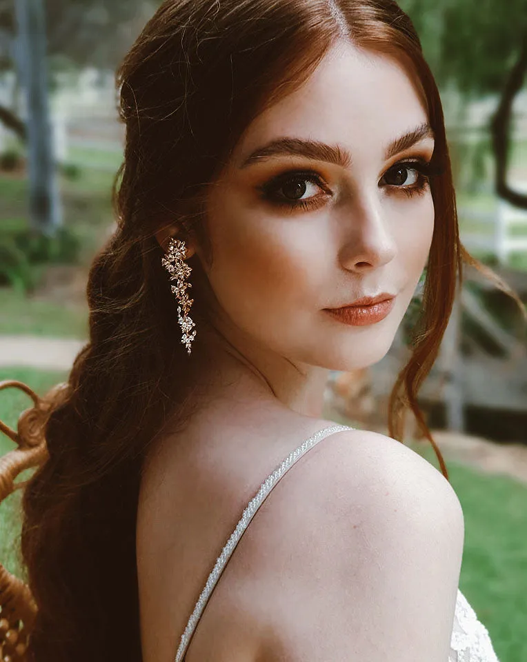 Bridal earrings - soft statement cascading crystal flowers - Sakura by Stephanie Browne - BEST SELLER