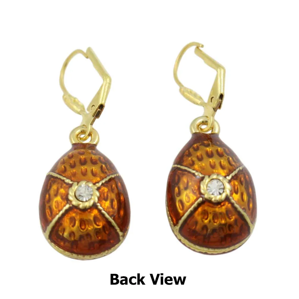 Brown Enamel and Crystal 3D Egg Pierced Earring - LBT407X