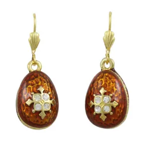 Brown Enamel and Crystal 3D Egg Pierced Earring - LBT407X