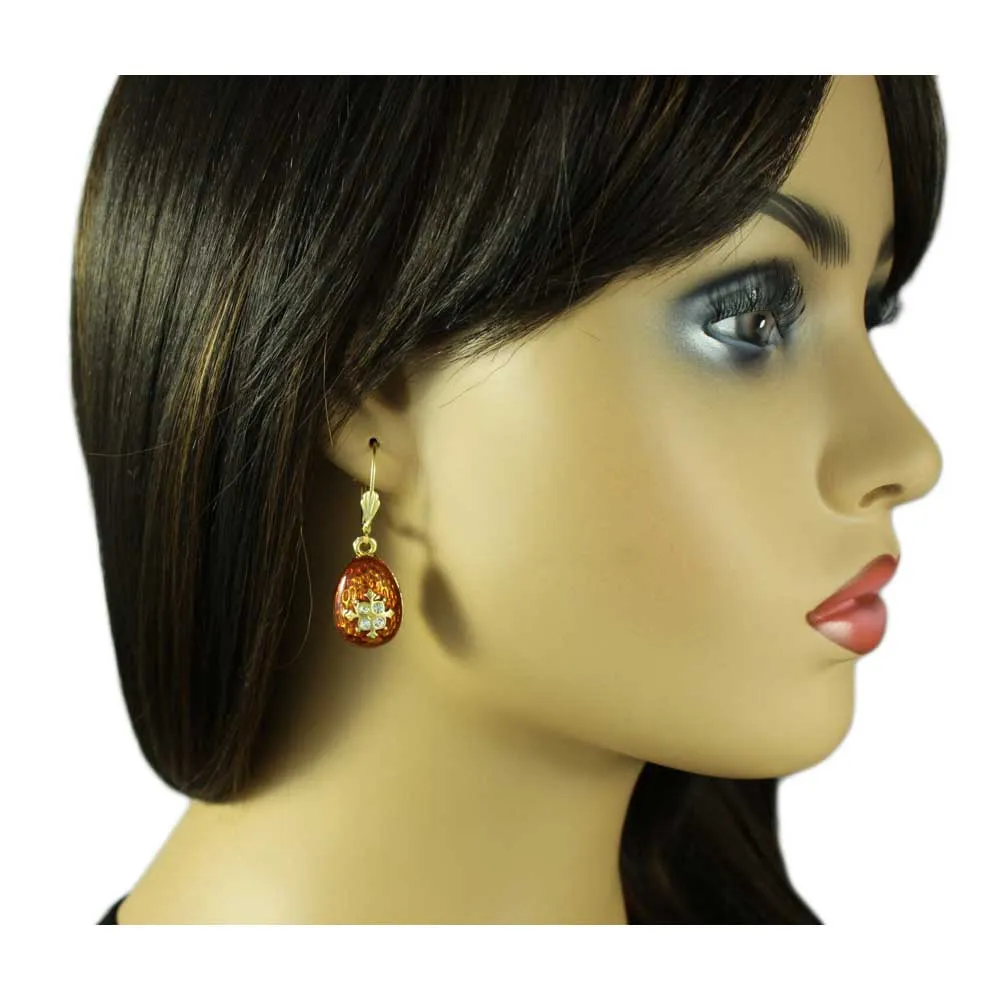 Brown Enamel and Crystal 3D Egg Pierced Earring - LBT407X