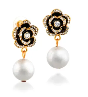 Camellia Simulated Crystal Pearl Earrings Pave Crystals – Maestro Hennessy ®