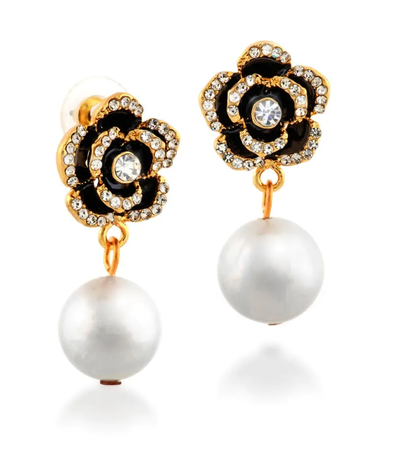Camellia Simulated Crystal Pearl Earrings Pave Crystals – Maestro Hennessy ®