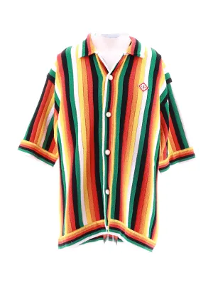 Camp-Collar Logo-Appliquéd Striped Cotton-Blend Terry Shirt