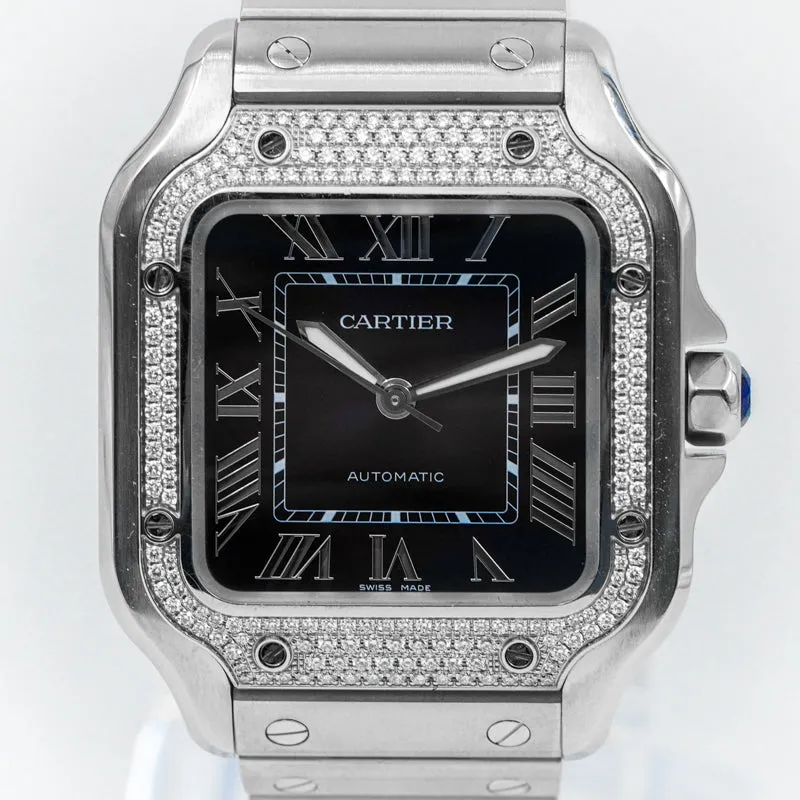 Cartier Blue Santos De Cartier W4SA0006 Diamond Bezel Dial B&P 2023 Medium