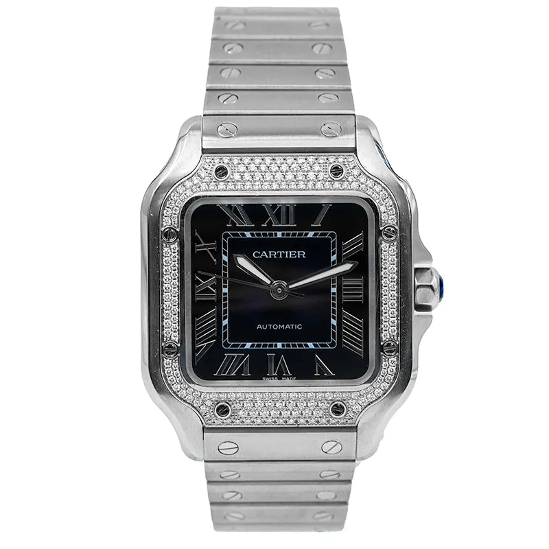 Cartier Blue Santos De Cartier W4SA0006 Diamond Bezel Dial B&P 2023 Medium