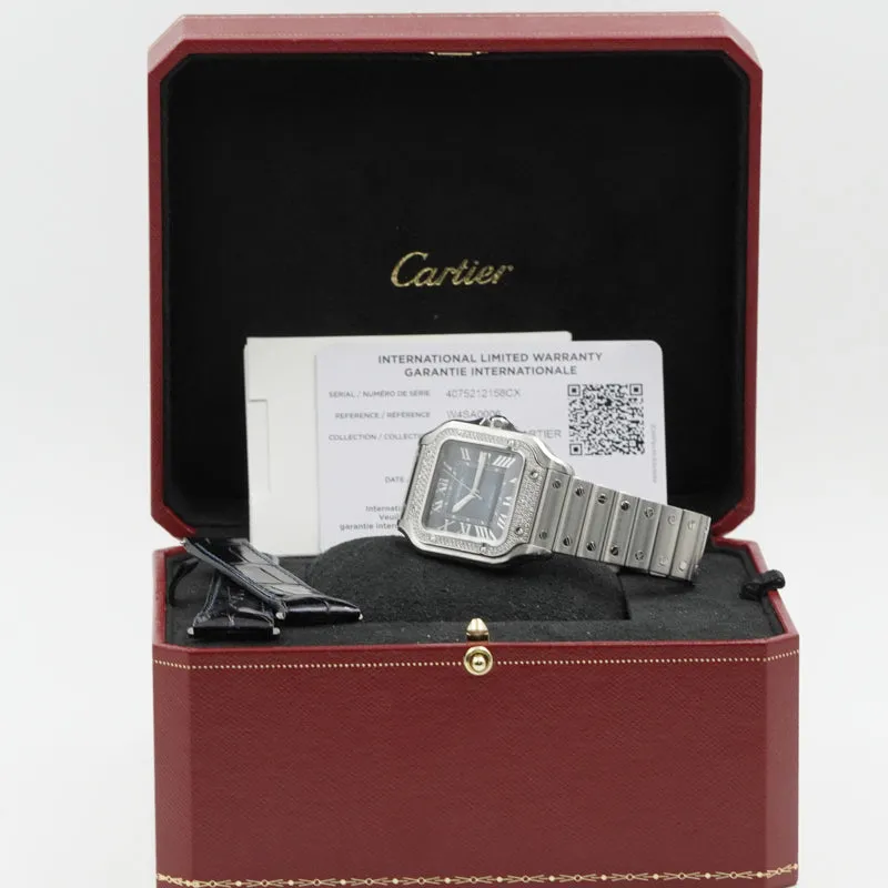 Cartier Blue Santos De Cartier W4SA0006 Diamond Bezel Dial B&P 2023 Medium