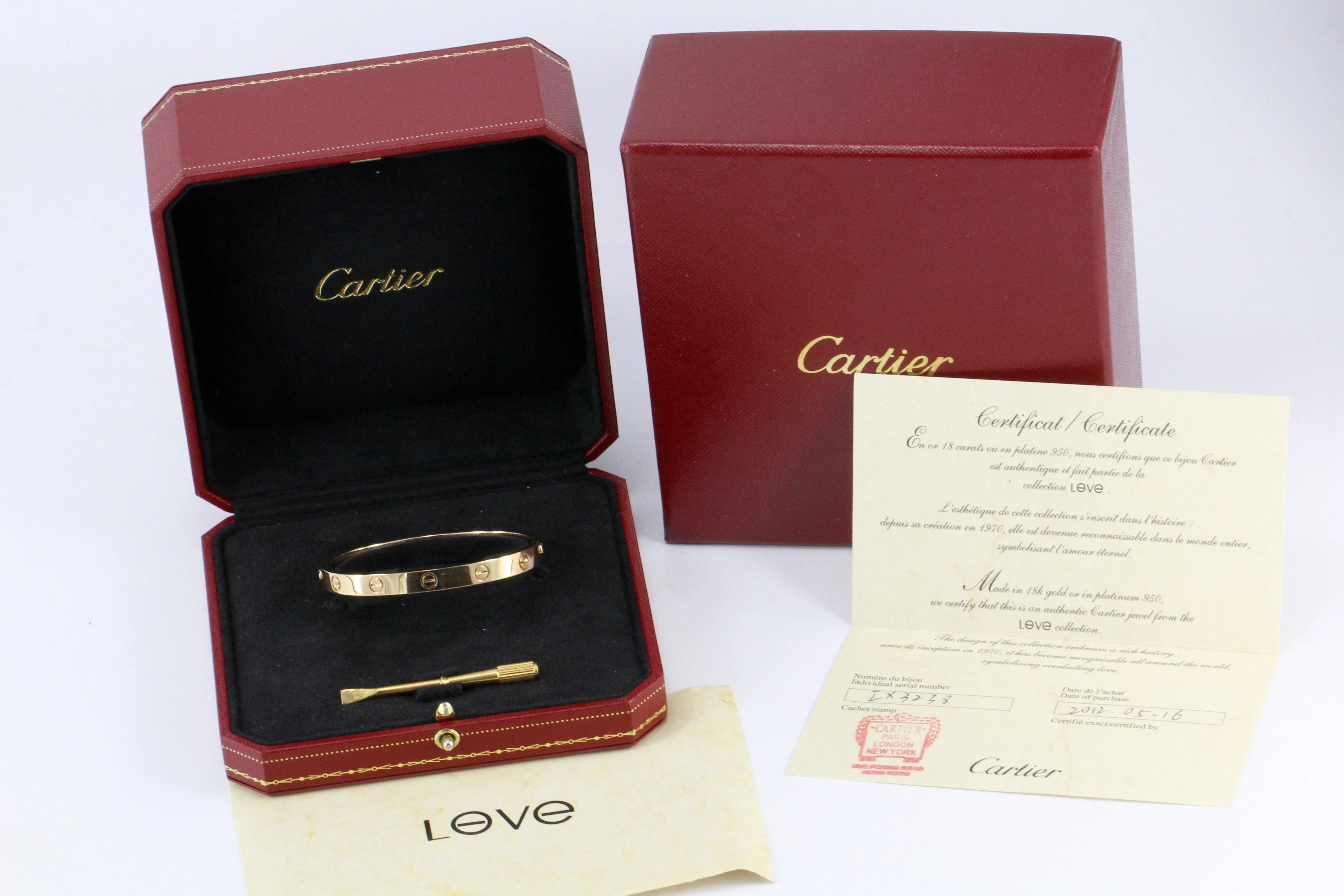 Cartier Love Bracelet Rose Gold Size 17 with Box, Papers & Screwdriver