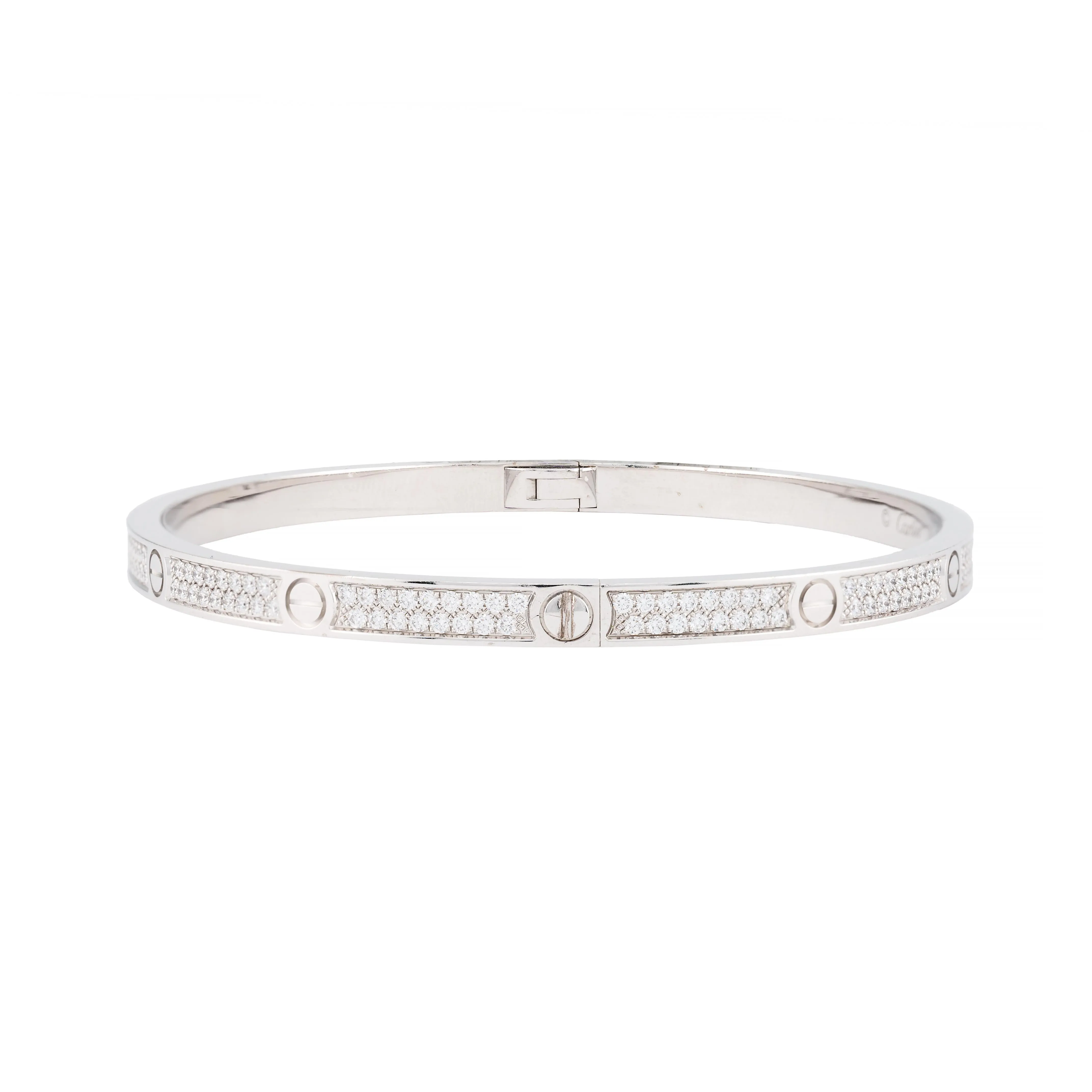 Cartier Paved Small Diamond Love Bracelet 18 Karat White Gold Size 18