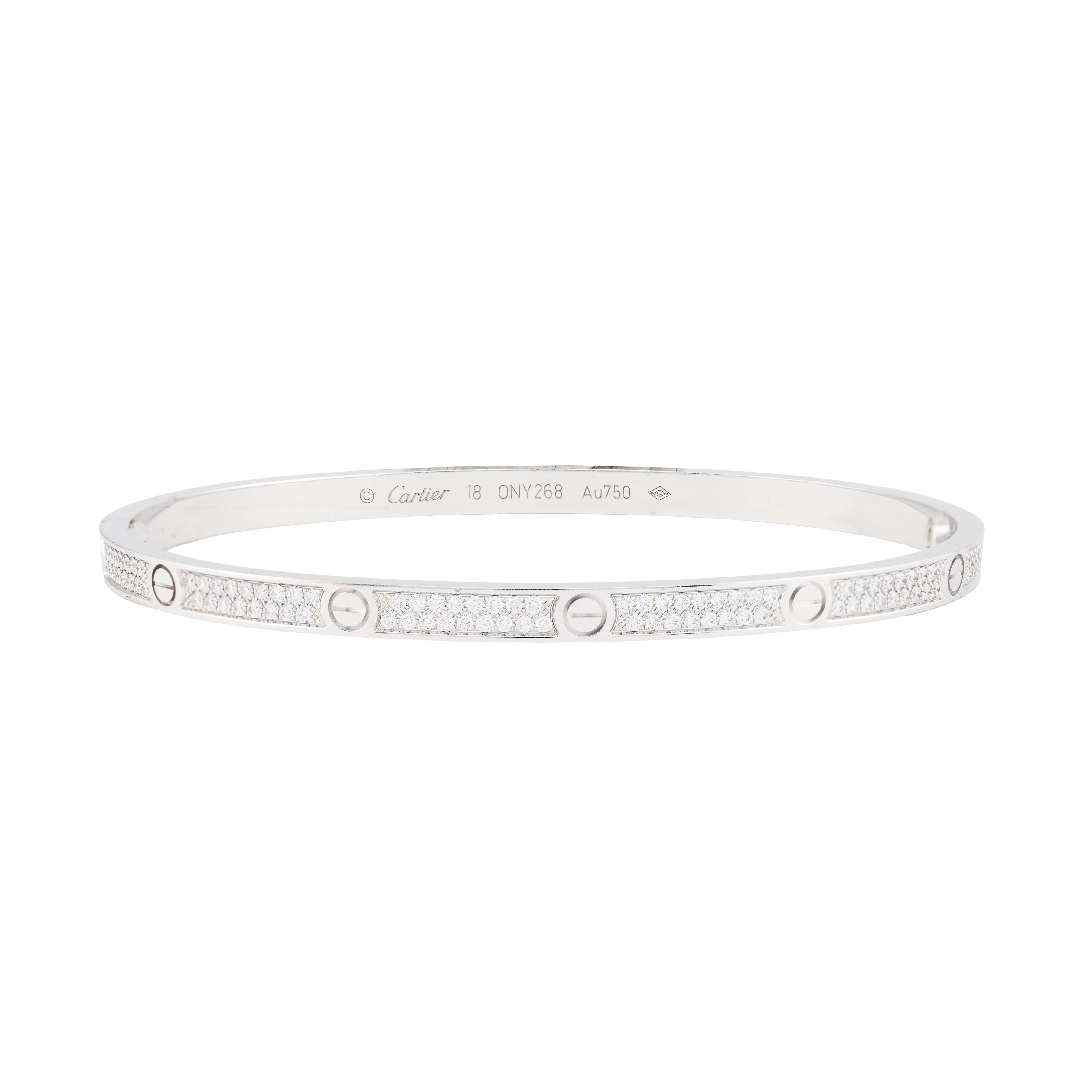 Cartier Paved Small Diamond Love Bracelet 18 Karat White Gold Size 18