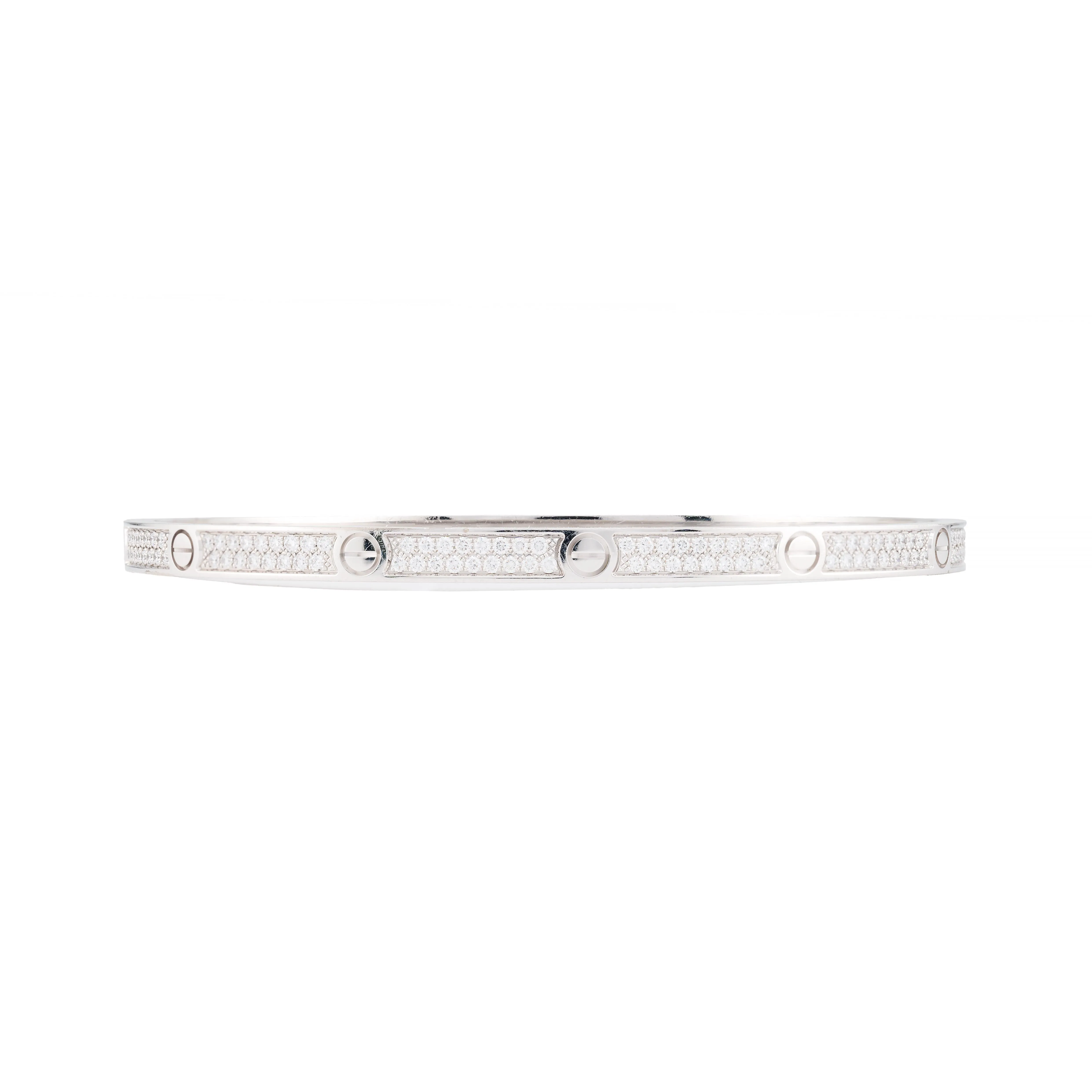 Cartier Paved Small Diamond Love Bracelet 18 Karat White Gold Size 18