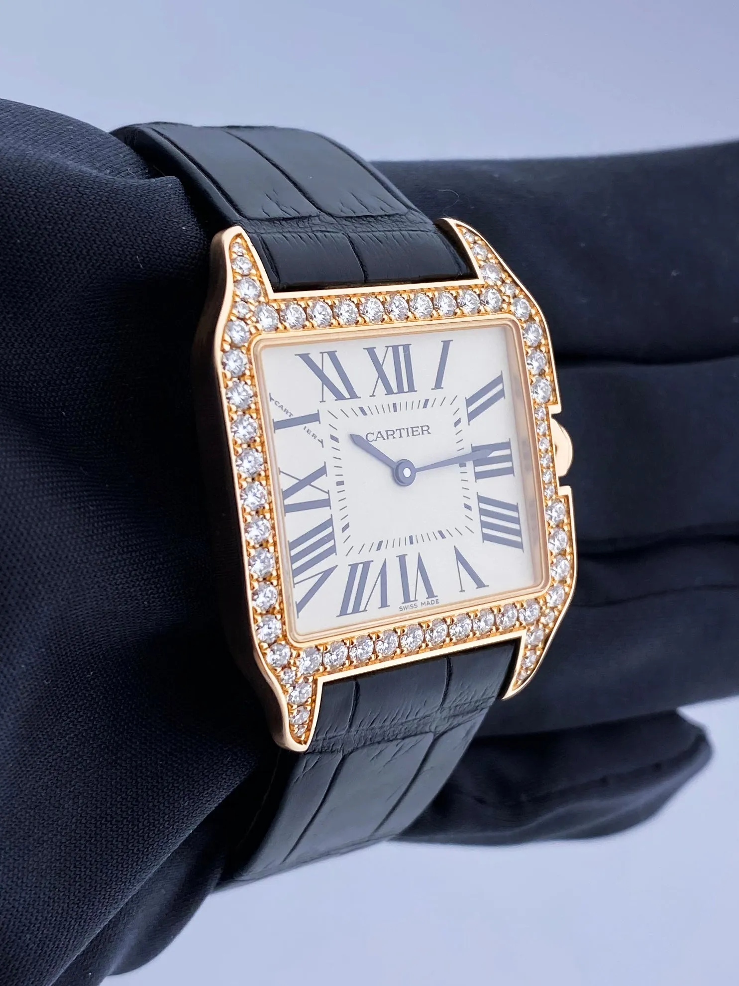 Cartier Santos Dumont WH100351 Rose Gold Diamond Ladies Watch Box Papers