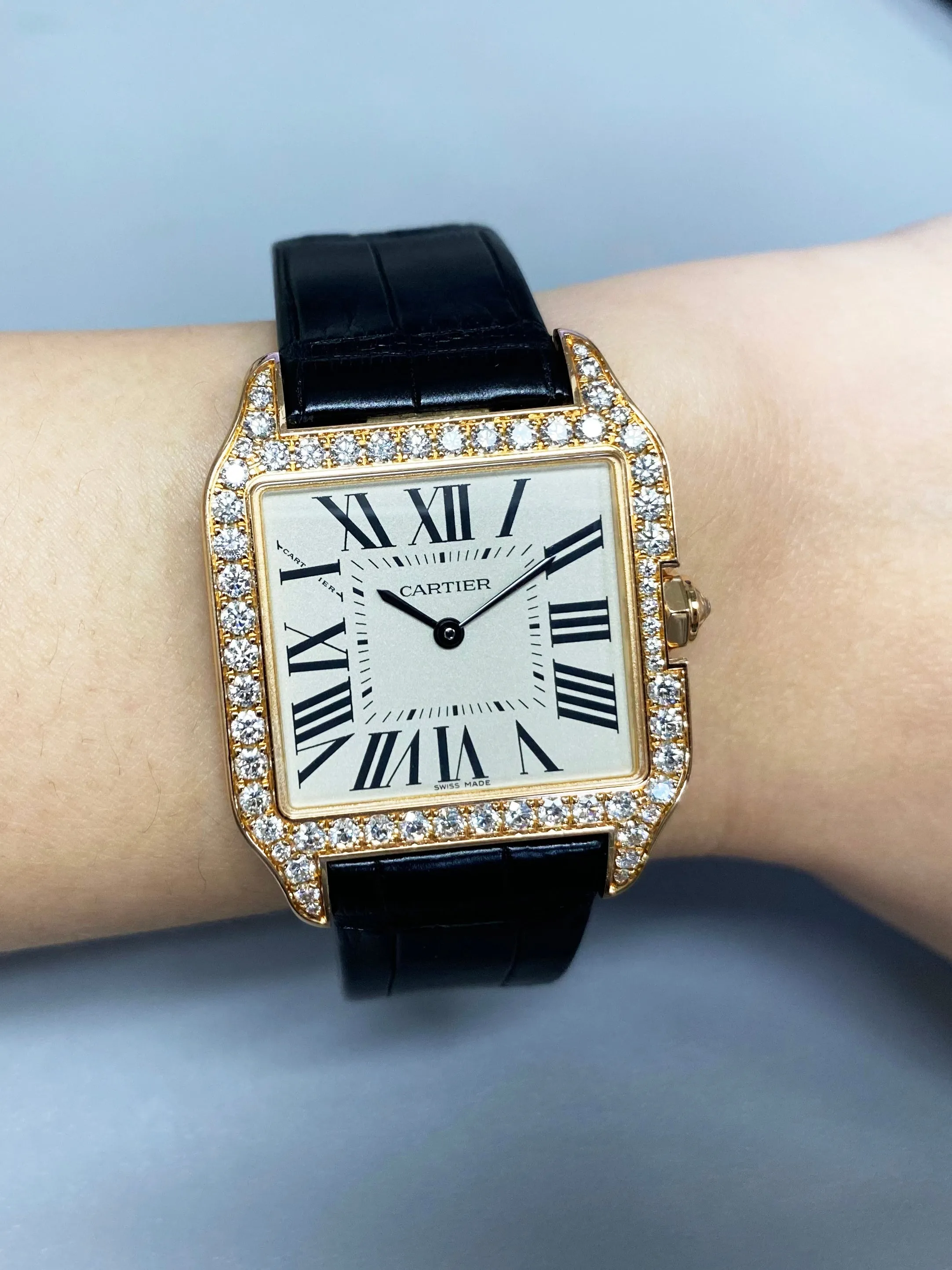Cartier Santos Dumont WH100351 Rose Gold Diamond Ladies Watch Box Papers