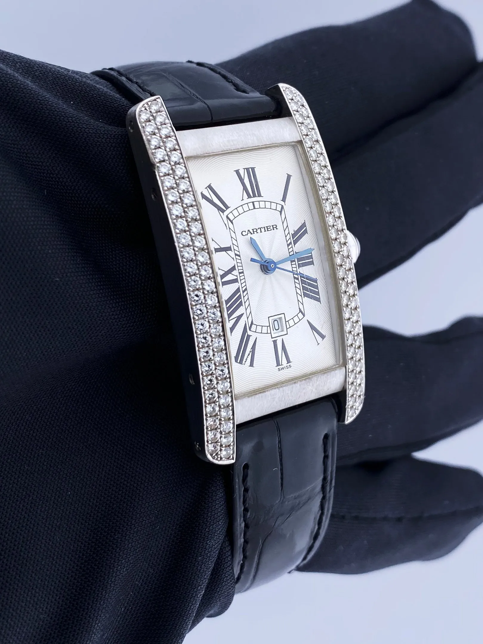 Cartier Tank Americaine W2603656 Diamond Mid Size Ladies Watch Box Papers