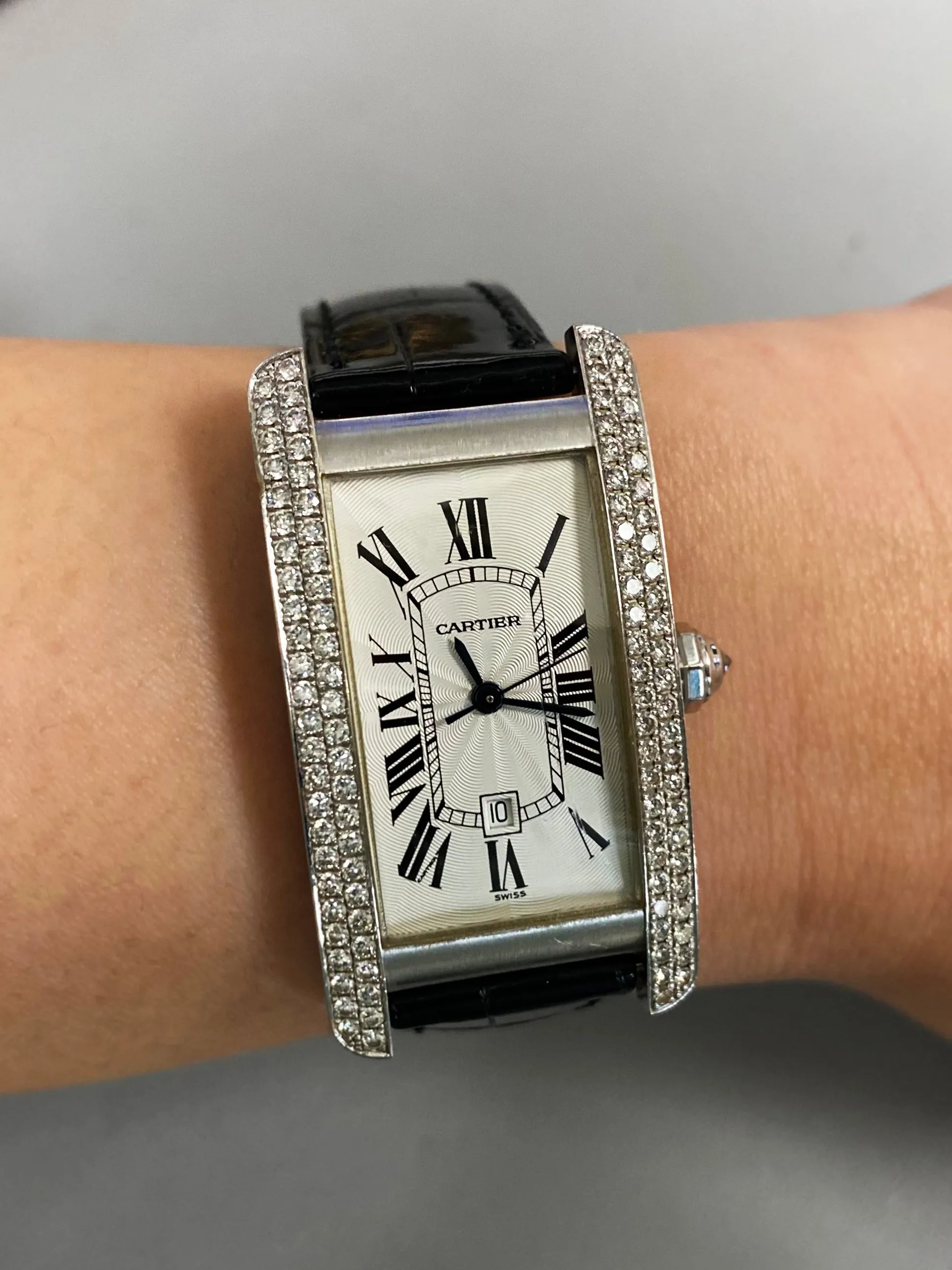 Cartier Tank Americaine W2603656 Diamond Mid Size Ladies Watch Box Papers