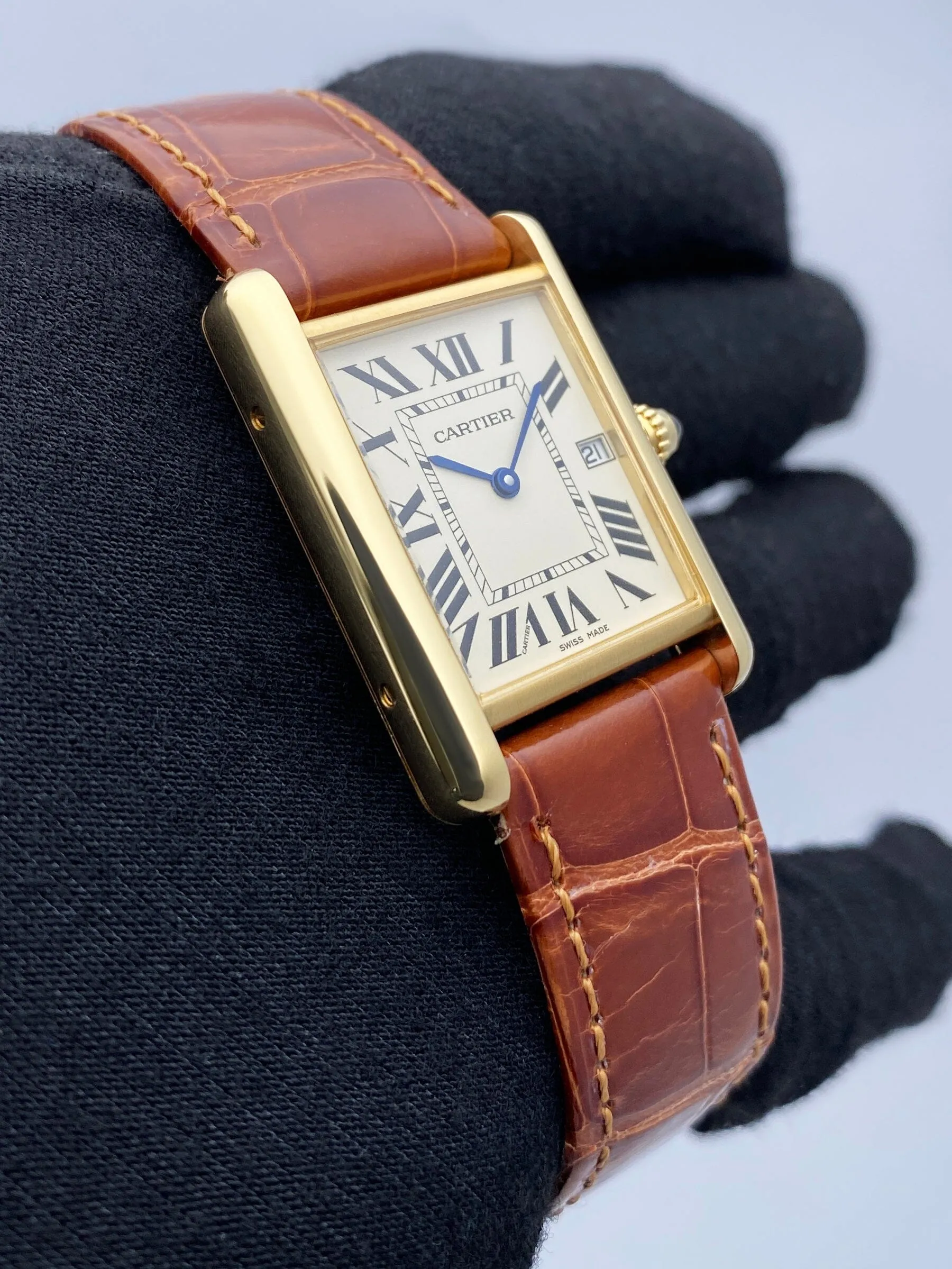 Cartier Tank Louis W1529756 18K Yellow Gold Mens Watch Box Papers