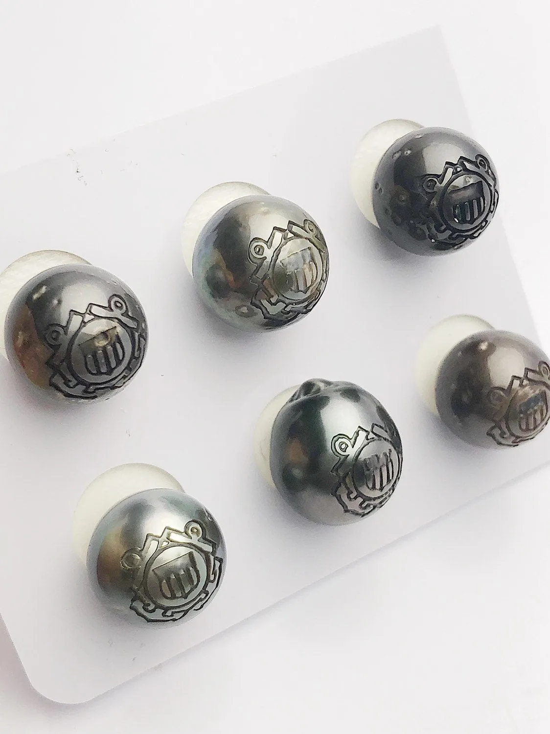 Carved Coast Guard Logo Tattoo Tahitian Pearl 12-13mm (721)