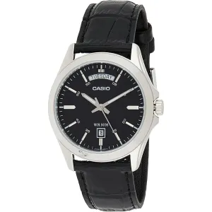 Casio Enticer Black Leather Strap Black Dial Quartz Watch for Gents - MTP-1370L-1AVDF